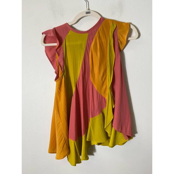 Koch Pink Orange Yellow Flutter Sleeve Blouse Sz XS - Picture 1 of 3